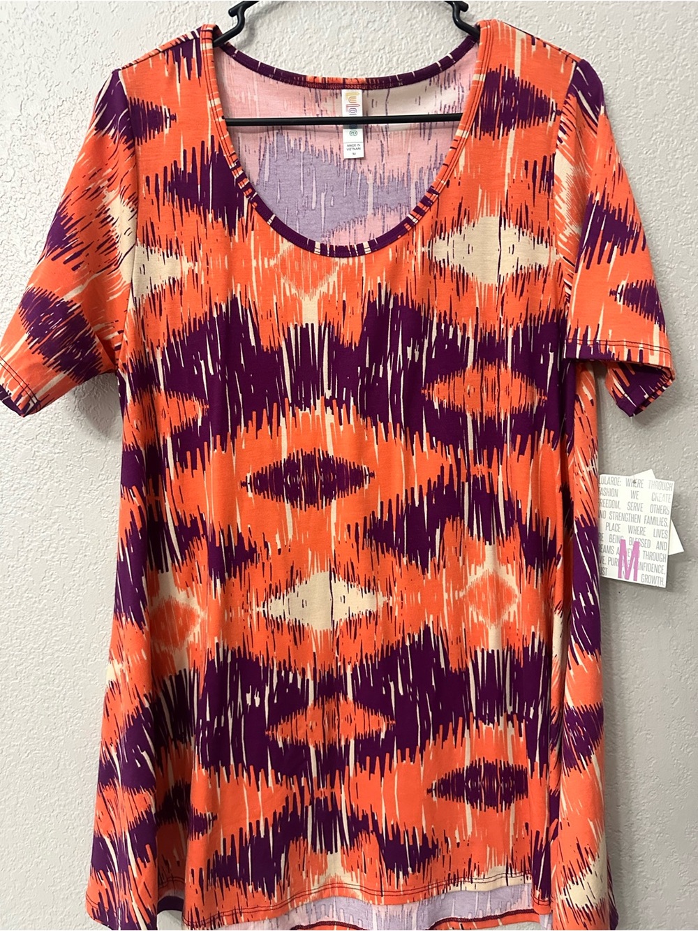 LuLaRoe Orange, Purple & Cream Abstract Scoop Neck Tee